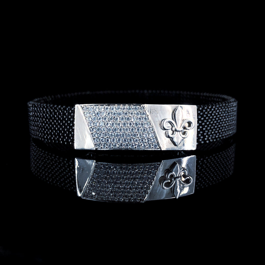 Luxurious Men's Silver Bracelet with Fleur-de-lis