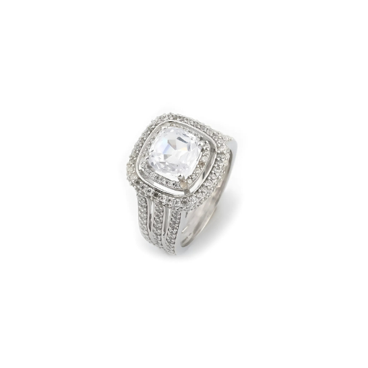 Shimmering Halo Cupid Silver Ring for Women - Elegant Cupid-Inspired Halo Design in Silver