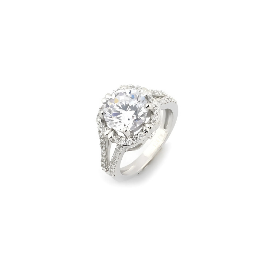 Radiant Halo Centerpiece Silver Ring for Women - Elegant Silver Ring with Halo Design