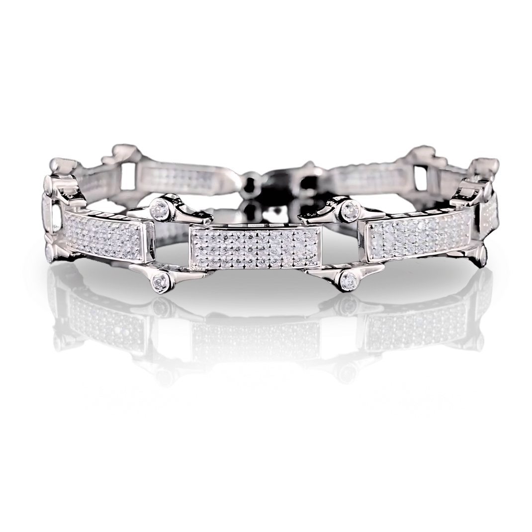 Dual Tone Cuban Link CZ Pure Silver Bracelet for Men