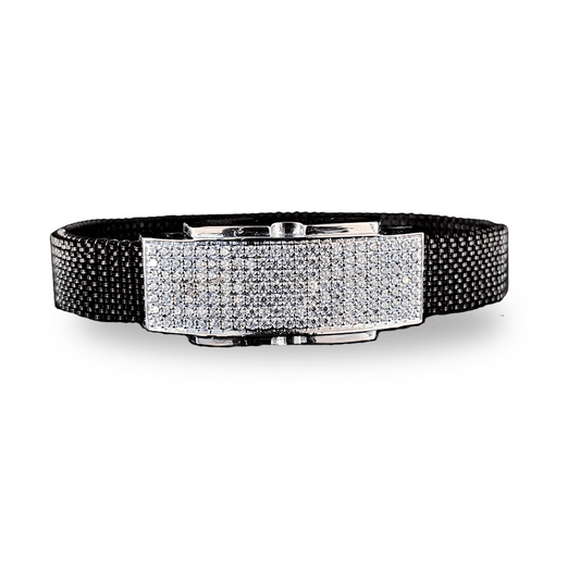 Dazzling CZ-Stone Encrusted Silver Bracelet for Men