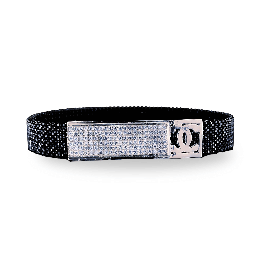 Crystal Studded Silver Bracelet for Men