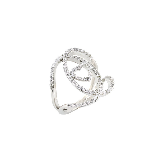 Interlocking Hearts Rose Diamond Silver Ring on display