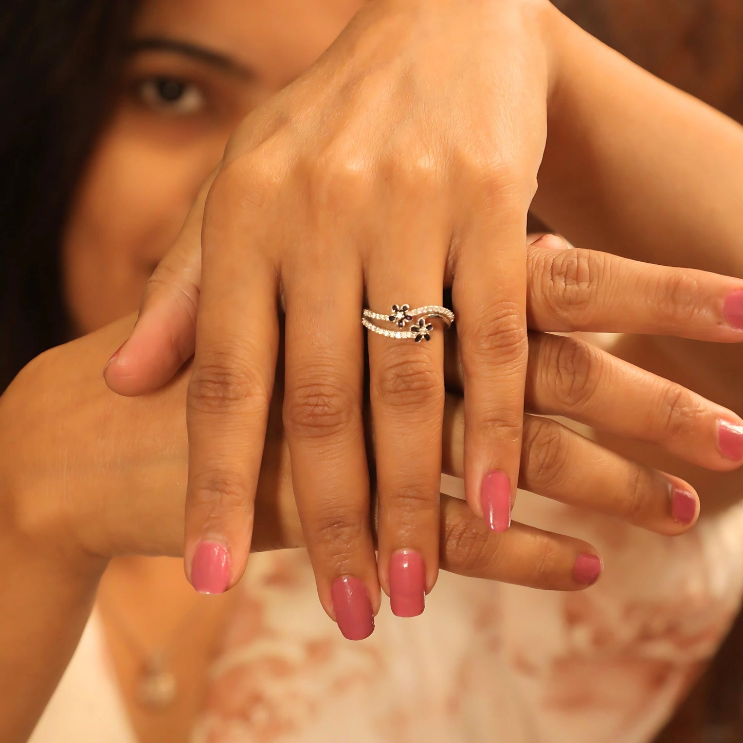 Blooming Floral Zircon Silver Ring