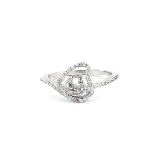 Blooming Heart Silver Flower Ring for Women - Elegant Floral Heart Design in Sterling Silver