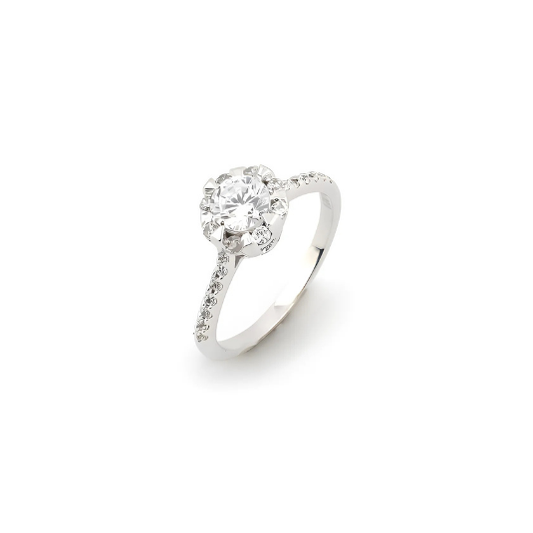 Elegant Solitaire Halo Silver Ring for Women - Classic Halo Design with Solitaire Stone