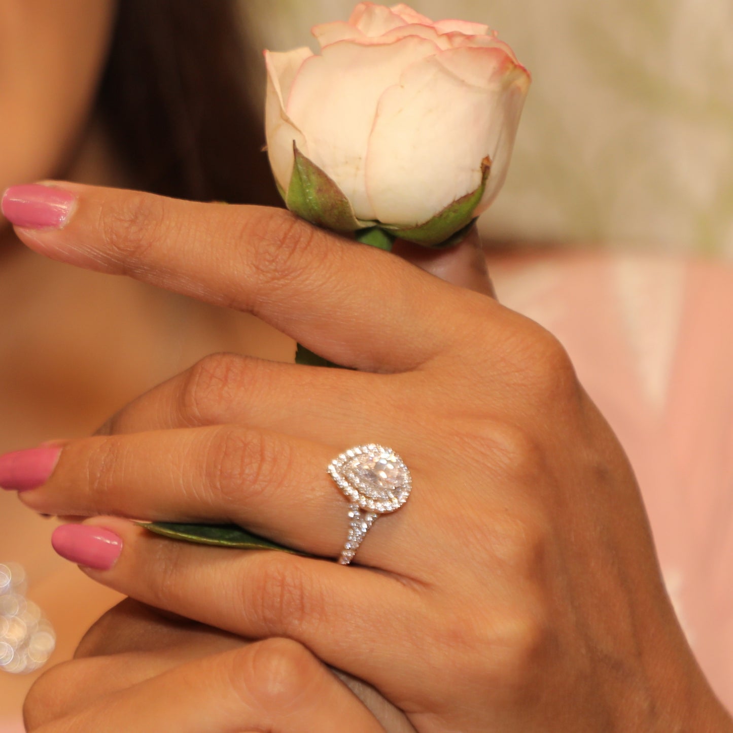 Crimson Blush Starry Silver Ring