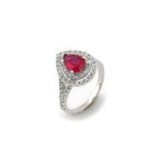 Starry Radiance Crimson Blush Silver Ring for Women - Elegant Crimson Gem with Star-Inspired Design in Silver