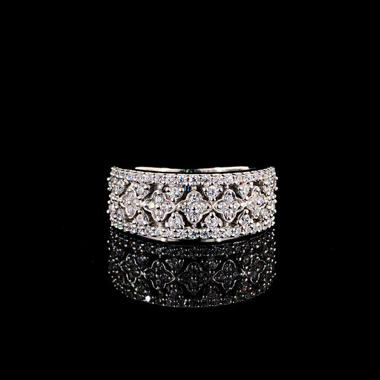 Elegant Braided Cluster Diamond Silver Ring