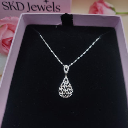 Filigree Bloom Teardrop Sterling Silver Pendant